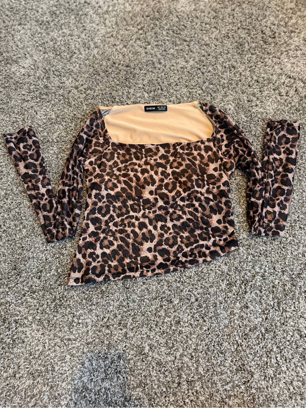 SHEIN Leopard Square Neck Long Sleeve Animal Print Top
